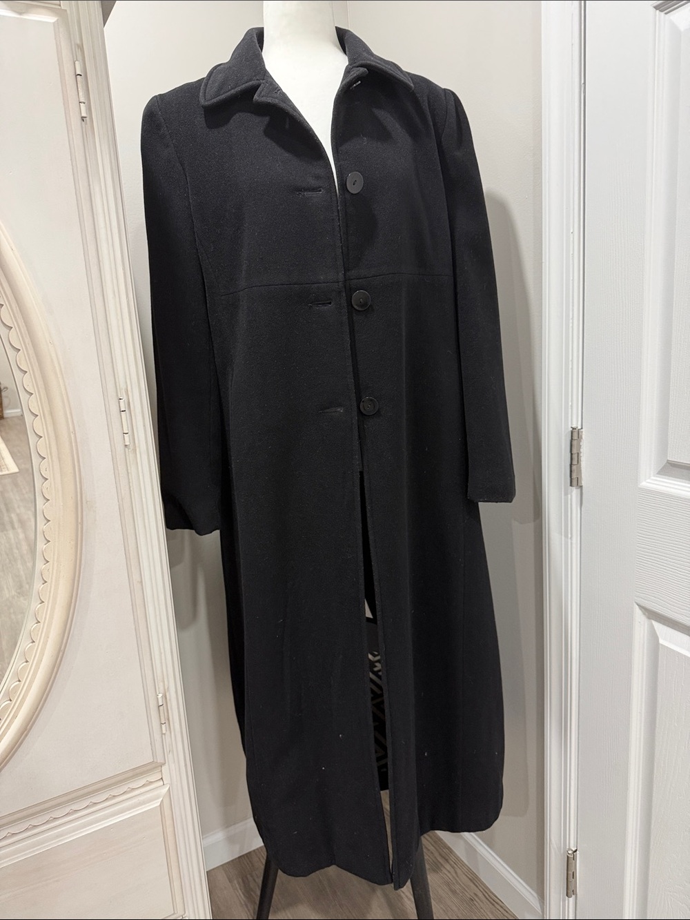 Larry Levine Black Wool Blend Winter Trench Overcoat Jacket Coat Size 8